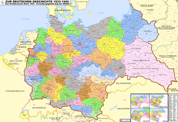 Territorio nacional del Tercer Reich junto a los Protectorados de Polonia y Bohemia y Moravia/ Wikimedia